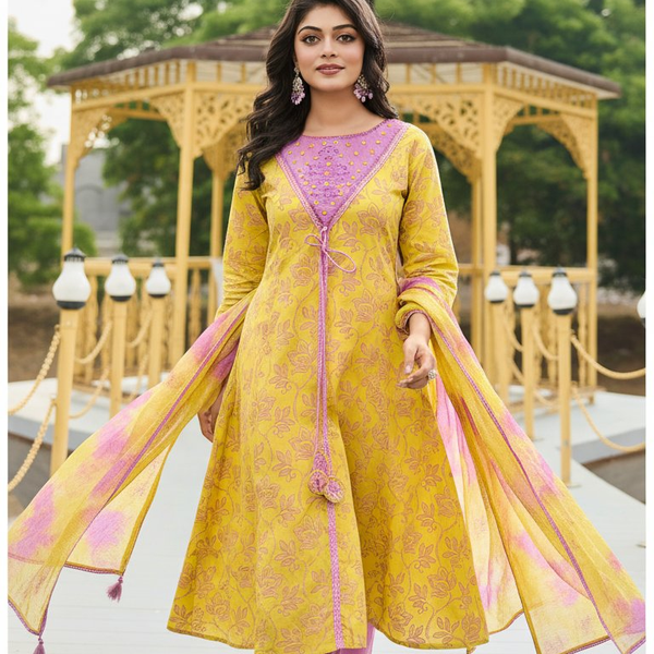 BulBul Karina Cotton Mustard Kurta Set with Dupatta