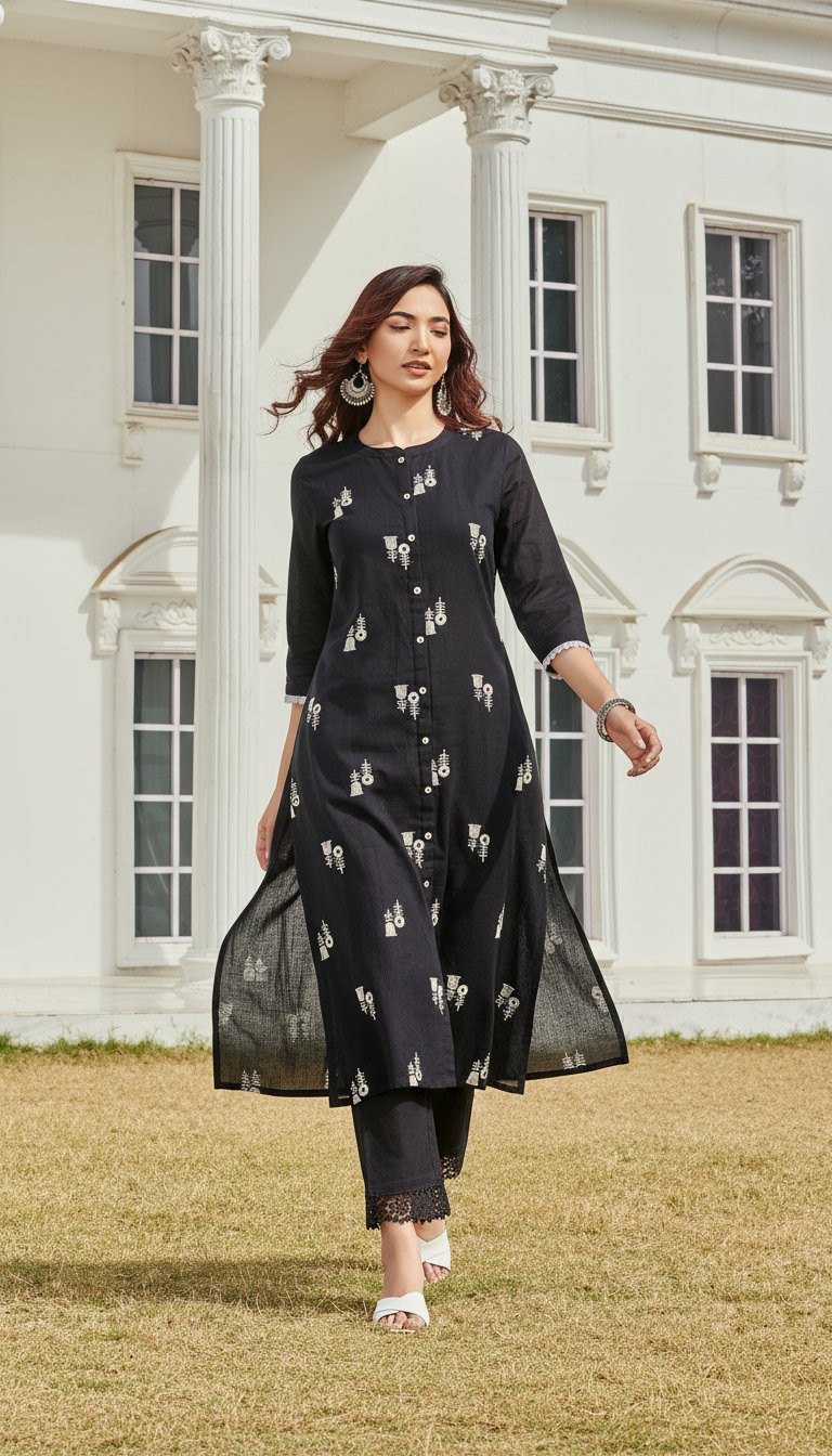 BulBul Rashmika Cotton Black Kurta Set