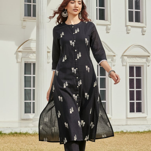 BulBul Rashmika Cotton Black Kurta Set