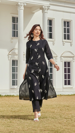 Thumbnail for BulBul Rashmika Cotton Black Kurta Set