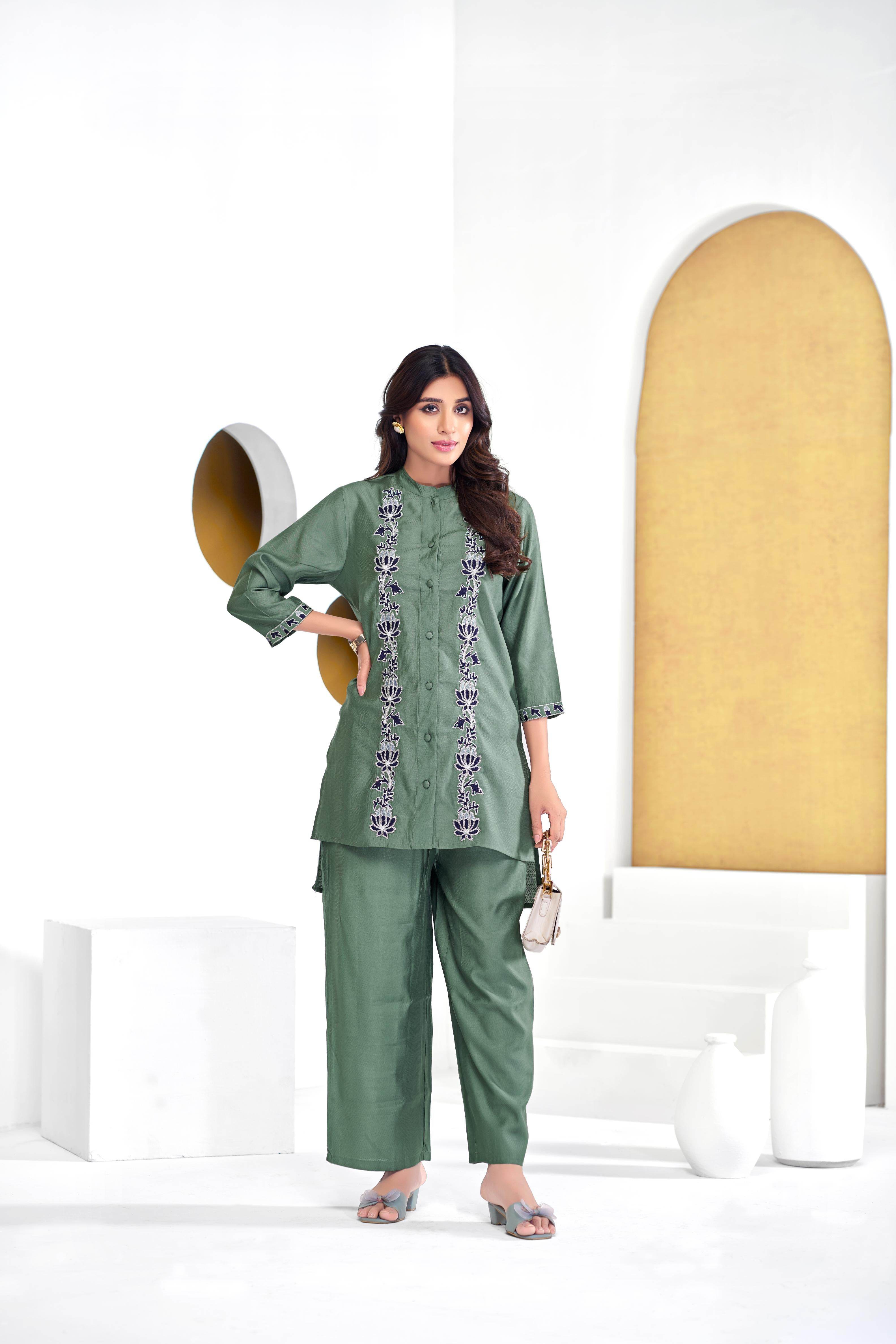 BulBul Deepti Chanderi Olive Co-Ord Set