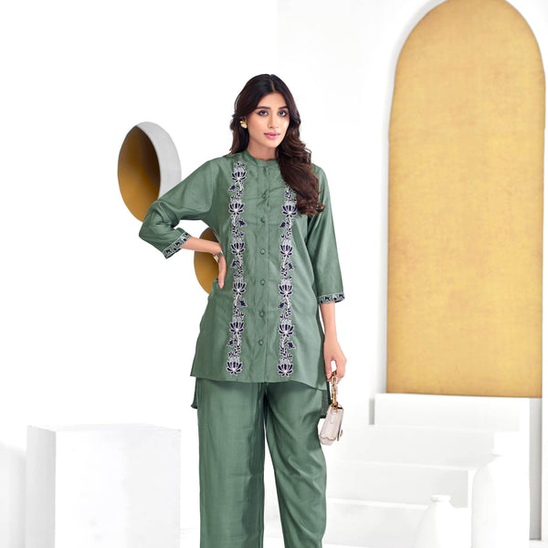 BulBul Deepti Chanderi Olive Co-Ord Set