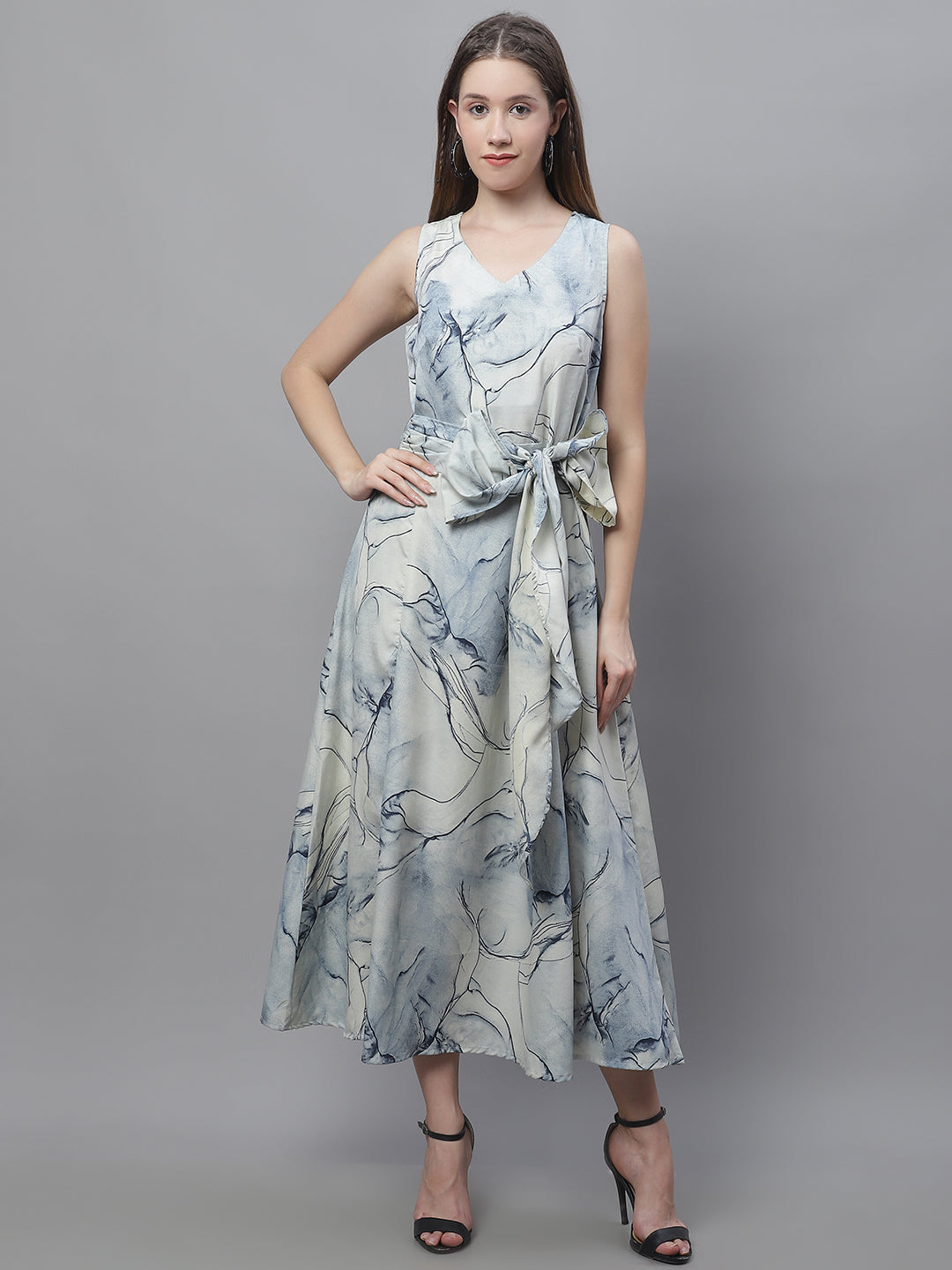 Jainish Women's Blue Printed A-Line Dresses - Distacart