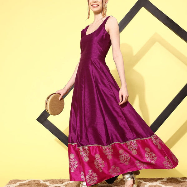 Ahalyaa Ethnic Motifs Printed Maxi Dress - Distacart