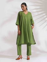 Thumbnail for trueBrowns Green Cotton Placement Print Kurta Co-ord Set