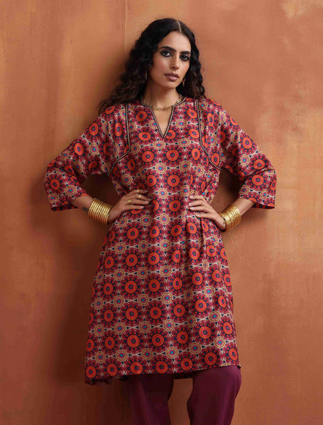 trueBrowns Beige Mandala Print Kurta Co-ord Set - Distacart