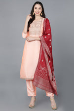 Thumbnail for Ahika Peach Poly Silk A-Line Kurta Pant With Dupatta