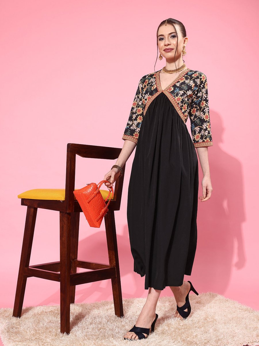 Ahalyaa Floral Printed Empire Midi Dress - Distacart