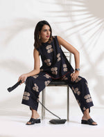 Thumbnail for trueBrowns Black Cotton Print Top & Flared Pants Co-ord Set