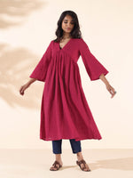 Thumbnail for trueBrowns Carrot Cotton Dobby Flared Kurta Pant Set - Distacart