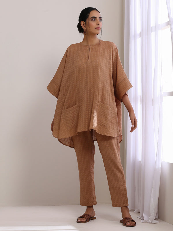 trueBrowns Beige Dobby Boxy Fit High-Low Co-Ord Set - Distacart