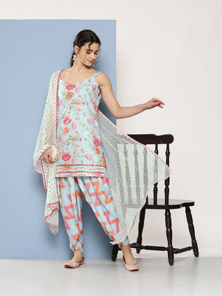Ahalyaa Women Floral Printed Gotta Patti Kurti With Dhoti Pants & With Dupatta - Distacart
