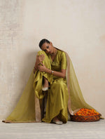 Thumbnail for trueBrowns Green Silk Sharara Dupatta Set