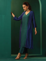 Thumbnail for trueBrowns Blue Teal Silk Kurta Jacket Set - Distacart