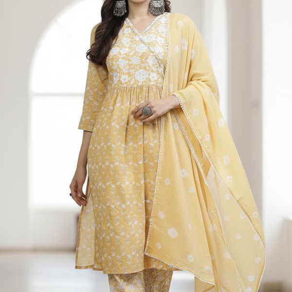 BulBul Gulfam Cotton Offwhite Kurta Set with Dupatta