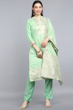 Thumbnail for Ahika Lime Green Poly Chanderi Straight Kurta Pant With Dupatta