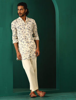 trueBrowns Men's Ivory Floral Cotton Printed Co-ord Set - Distacart