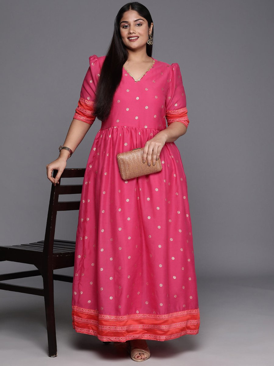 Ahalyaa Plus Size V-Neck Maxi Ethnic Dress - Distacart