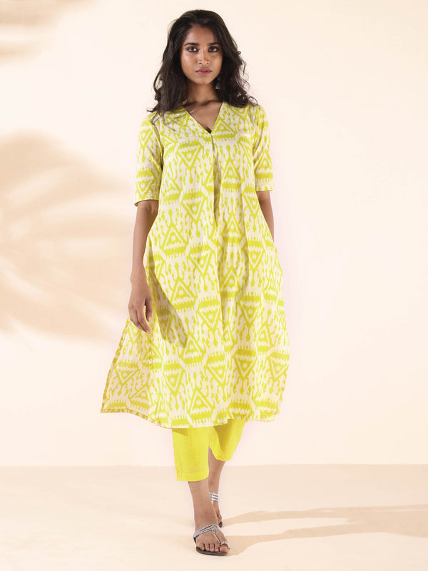 trueBrowns Lime Cotton Ikat Kurta Pant Set - Distacart