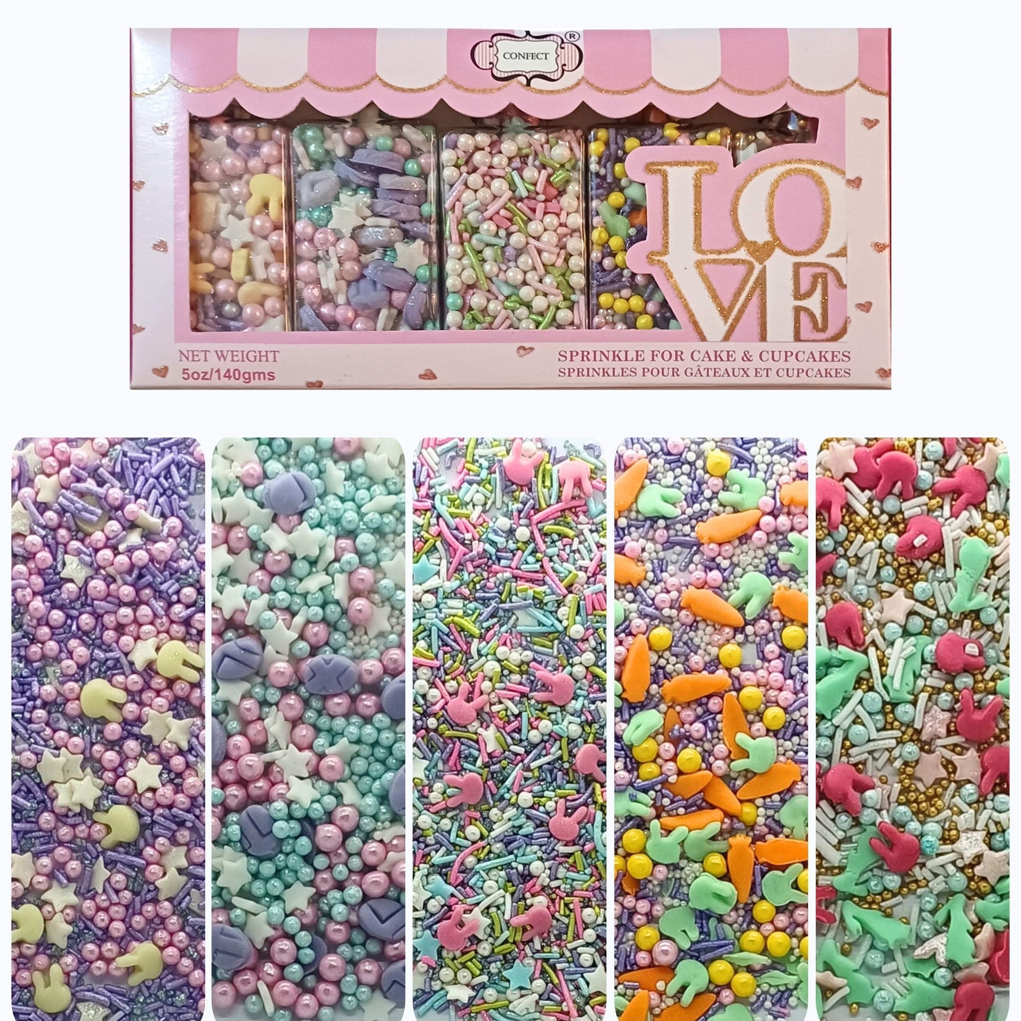 confect edible sprinkles mix red pink green yellow pearls pack of 5 100gms