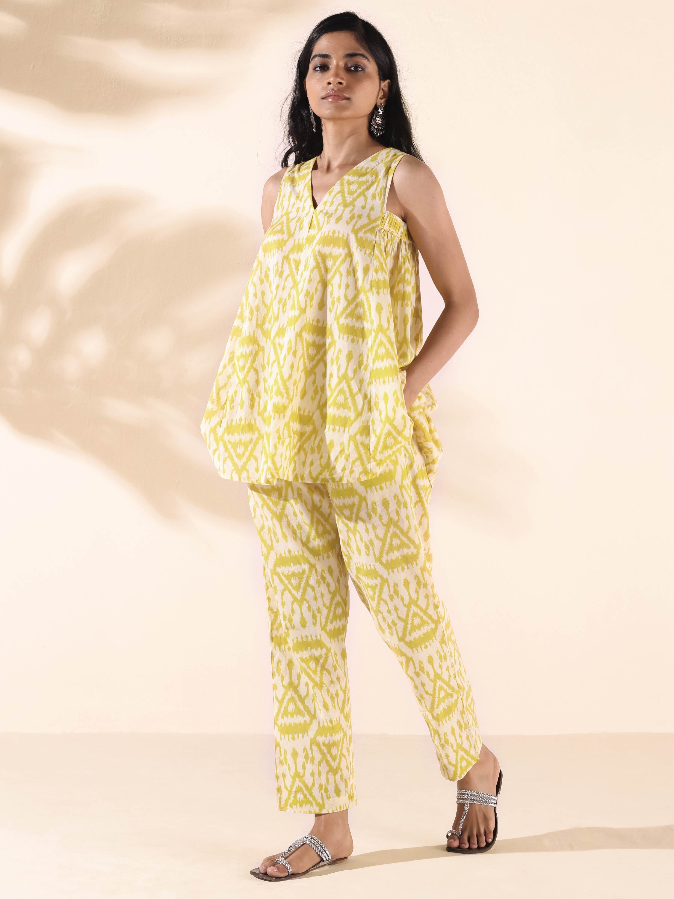 trueBrowns Lime Cotton Ikat Sleeveless Co-ord Set - Distacart