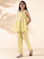 Thumbnail for trueBrowns Lime Cotton Ikat Sleeveless Co-ord Set - Distacart