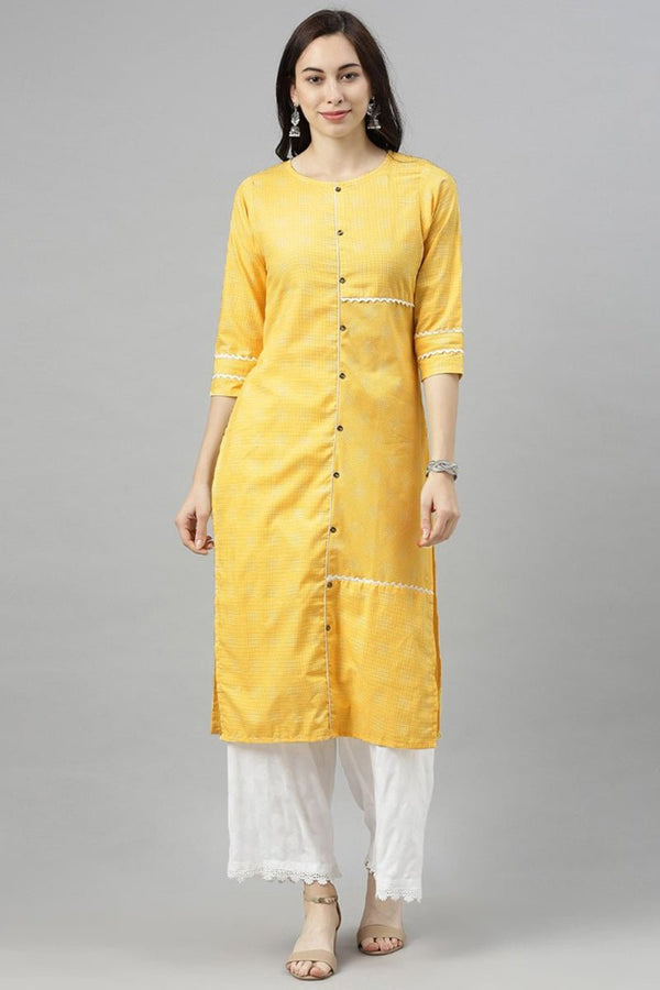 Ahika Yellow Checked Kurta - Distacart