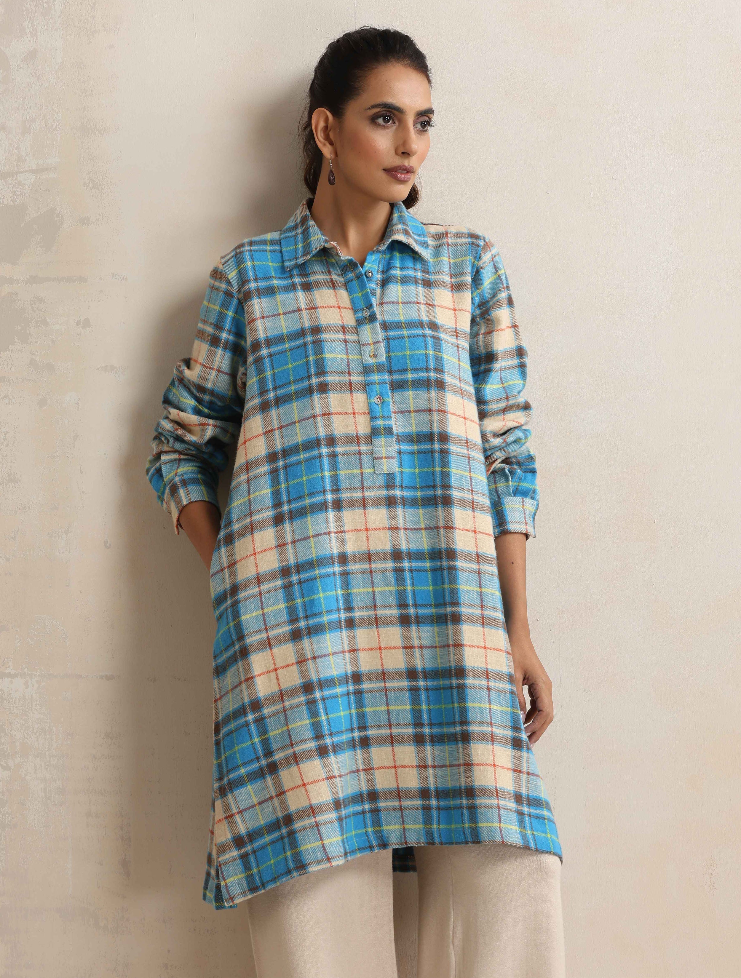 trueBrowns Beige Check Winter Top - Distacart