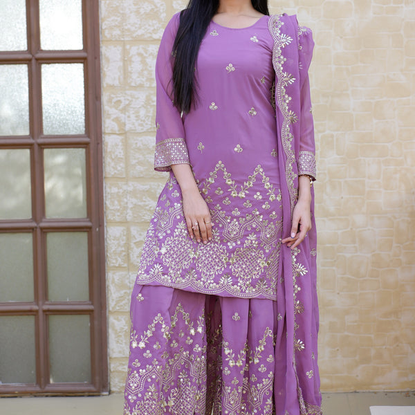 Teeya Creation Blue Color Georgette Heavy Embroidery Work Fully Stitched Sharara Suit Set - Distacart