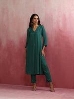 Thumbnail for trueBrowns Green Modal Pleated Kurta Set
