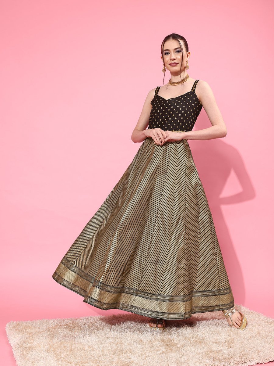 Ahalyaa Chevron Printed Maxi Ethnic Dress - Distacart