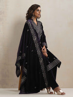 Thumbnail for trueBrowns Purple Velvet Embroidered Kurta Pant Dupatta Set