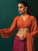 Thumbnail for trueBrowns Rust Silk Gathered Sleeve Blouse - Distacart