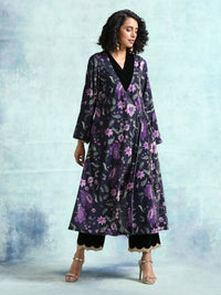 Thumbnail for trueBrowns Black Printed Velvet Angrakha Jacket - Distacart