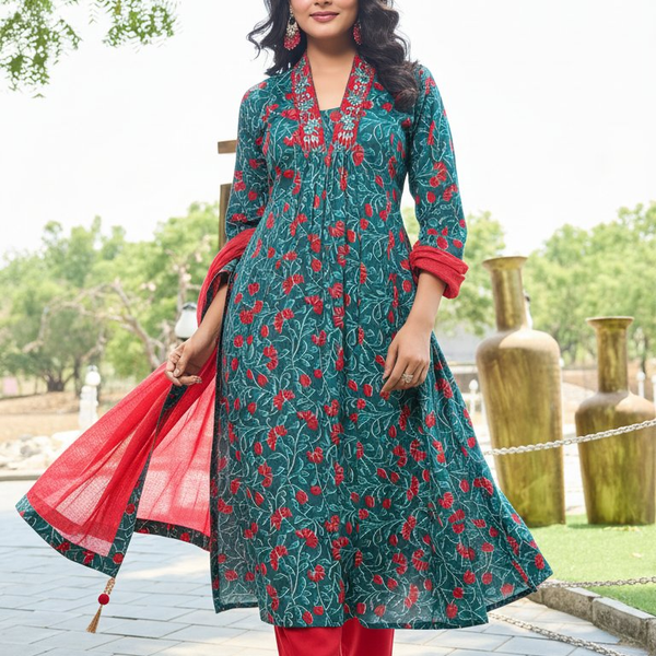 BulBul Anupriya Cotton Blue Kurta Set with Dupatta