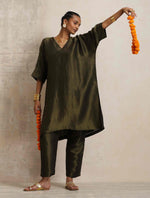 Thumbnail for trueBrowns Olive Green Tissue Kurta Co-ord Set