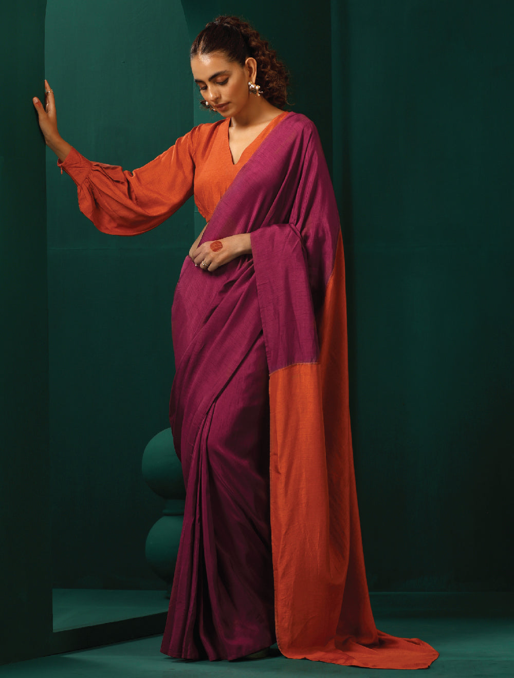 trueBrowns Maroon Rust Silk Ready To Wear Saree - Distacart