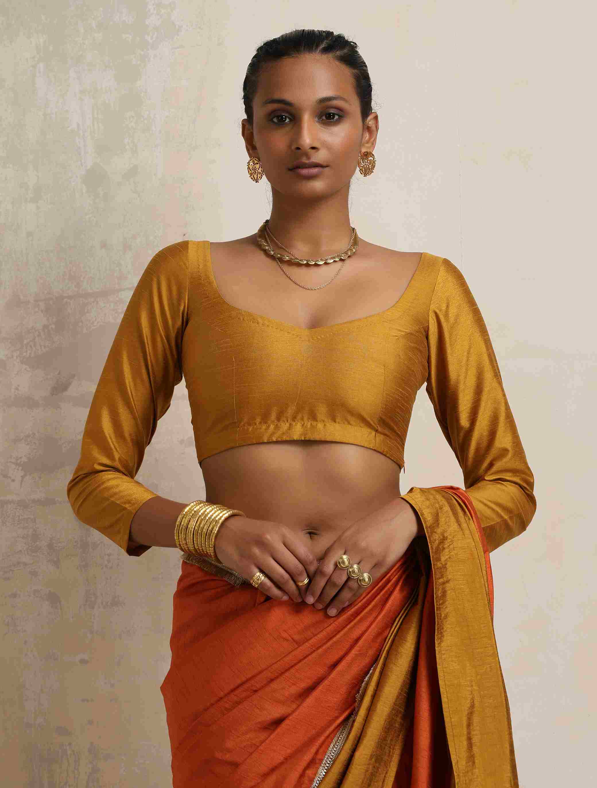 trueBrowns Gold Silk Blouse - Distacart