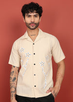 Thumbnail for Fabmade Men’S Beige Linen Embroidered Resort Shirt - Distacart