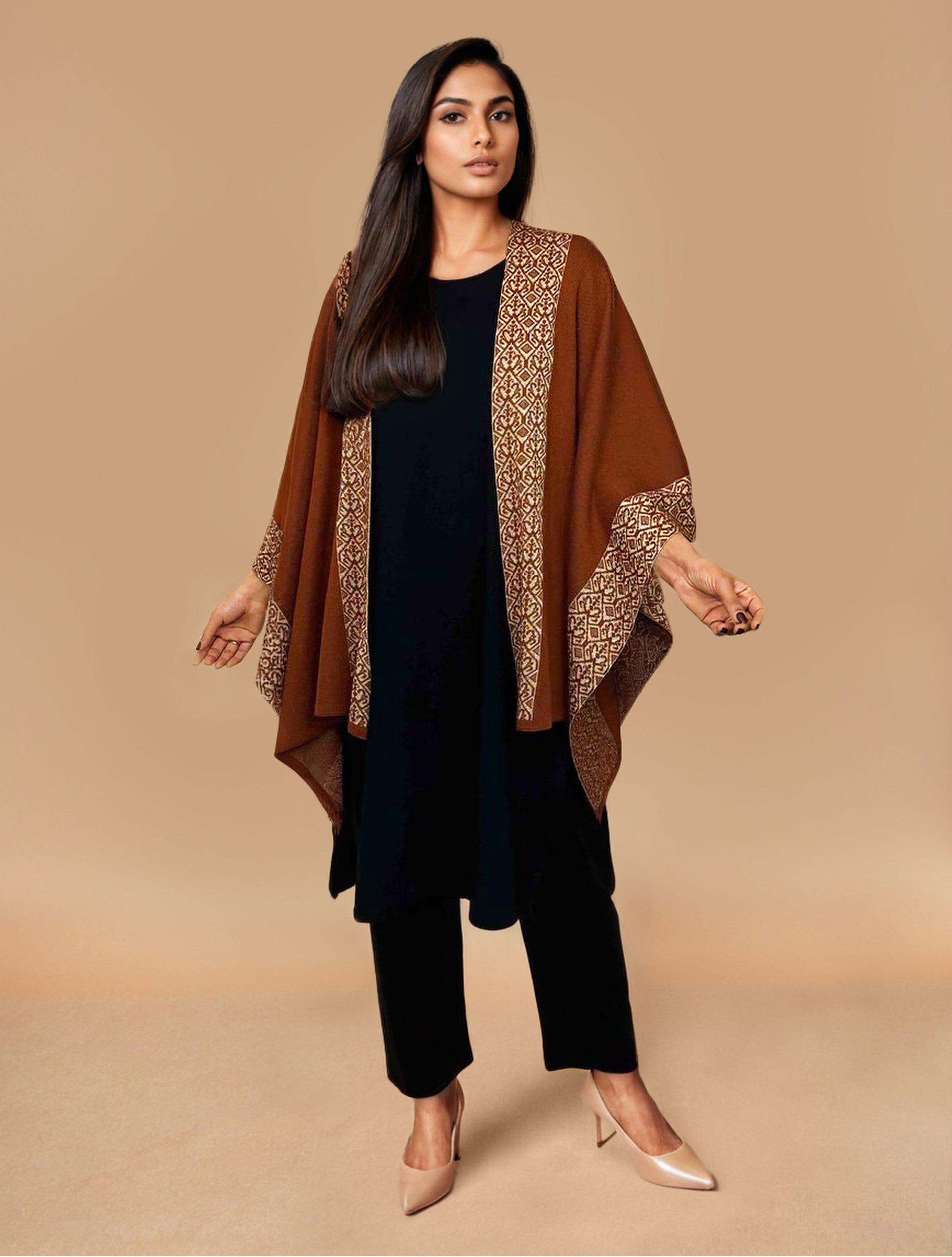 trueBrowns Brown Woollen Kaftan Cape - Distacart