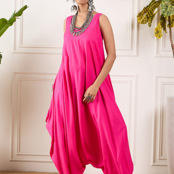 InWeave Pink Round Sleeveless Jumpsuit - Distacart
