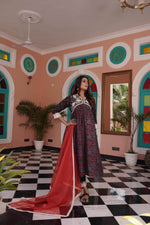 Thumbnail for BulBul Bhumika Chanderi Red Kurta Set with Dupatta