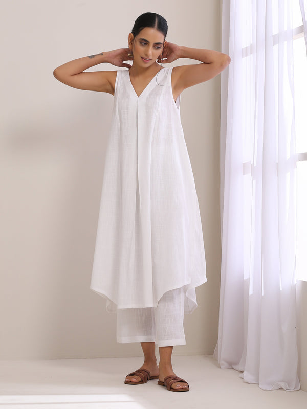 trueBrowns White Slub Texture Sleeveless Flared Kurta Pant Set - Distacart