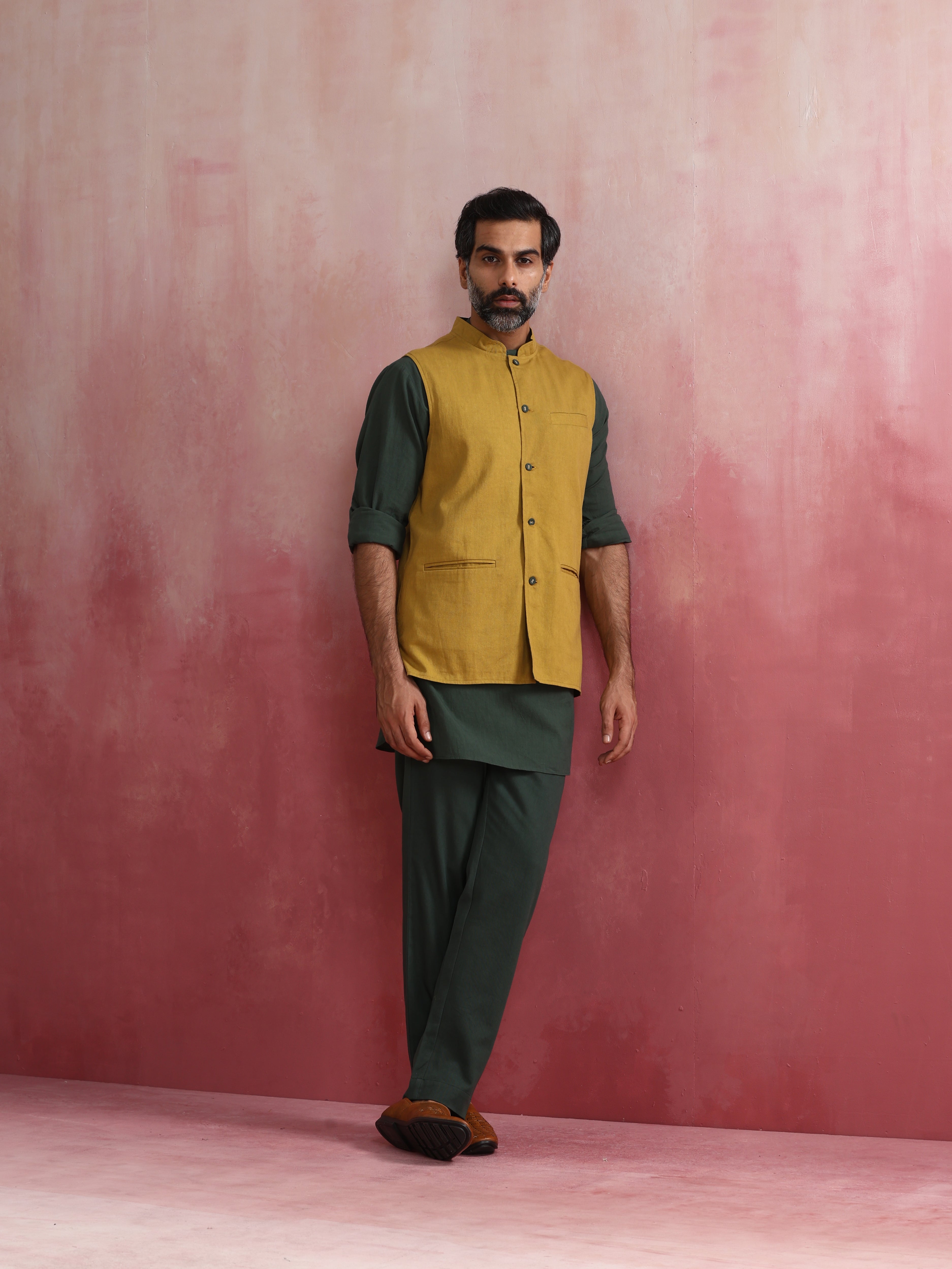 trueBrowns Men's Mustard Cotton Reversible Nehru Jacket - Distacart