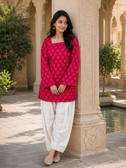 Anaita Red Cotton Readymade Suit with Digital Print - Dista