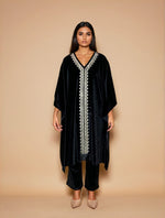 Thumbnail for trueBrowns Black Velvet Embroidered Kaftan Kurta Set