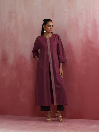 trueBrowns Mauve Cotton Dobby Front Slit Kurta Set - Distacart