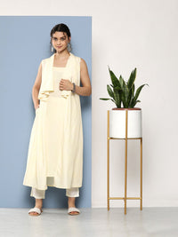 Thumbnail for Ahalyaa Women White & Yellow Checked Crepe Kurta - Distacart