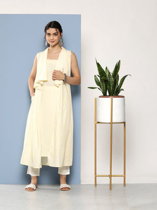 Ahalyaa Women White & Yellow Checked Crepe Kurta - Distacart