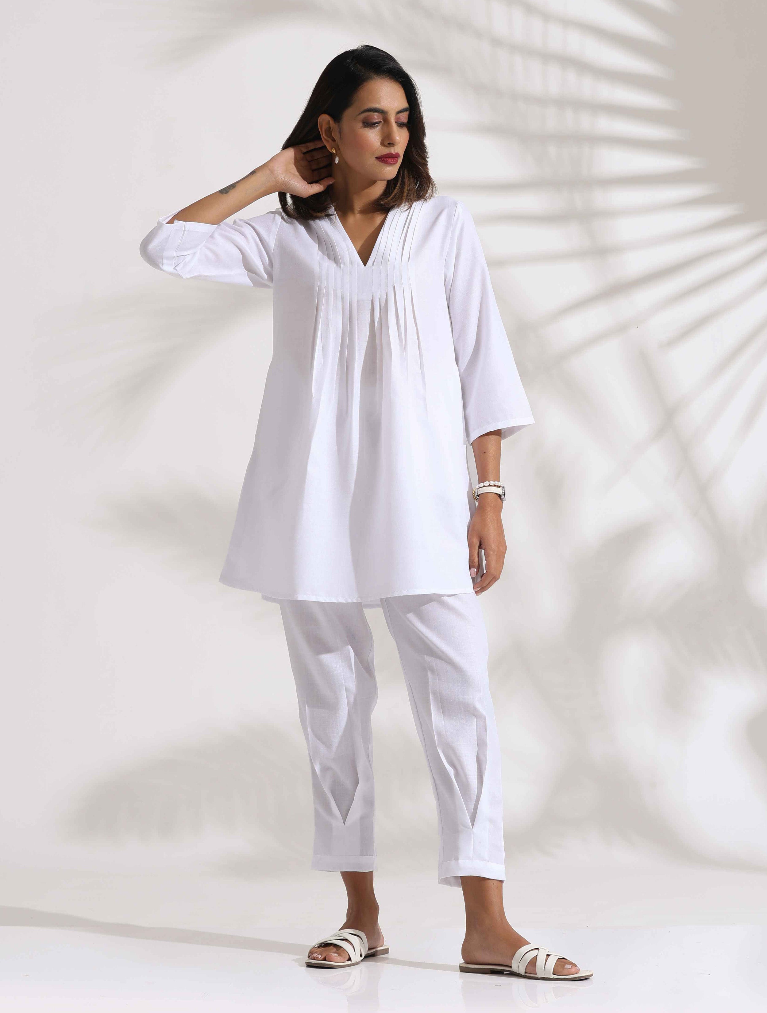 trueBrowns White Slub Co-ord Set - Distacart